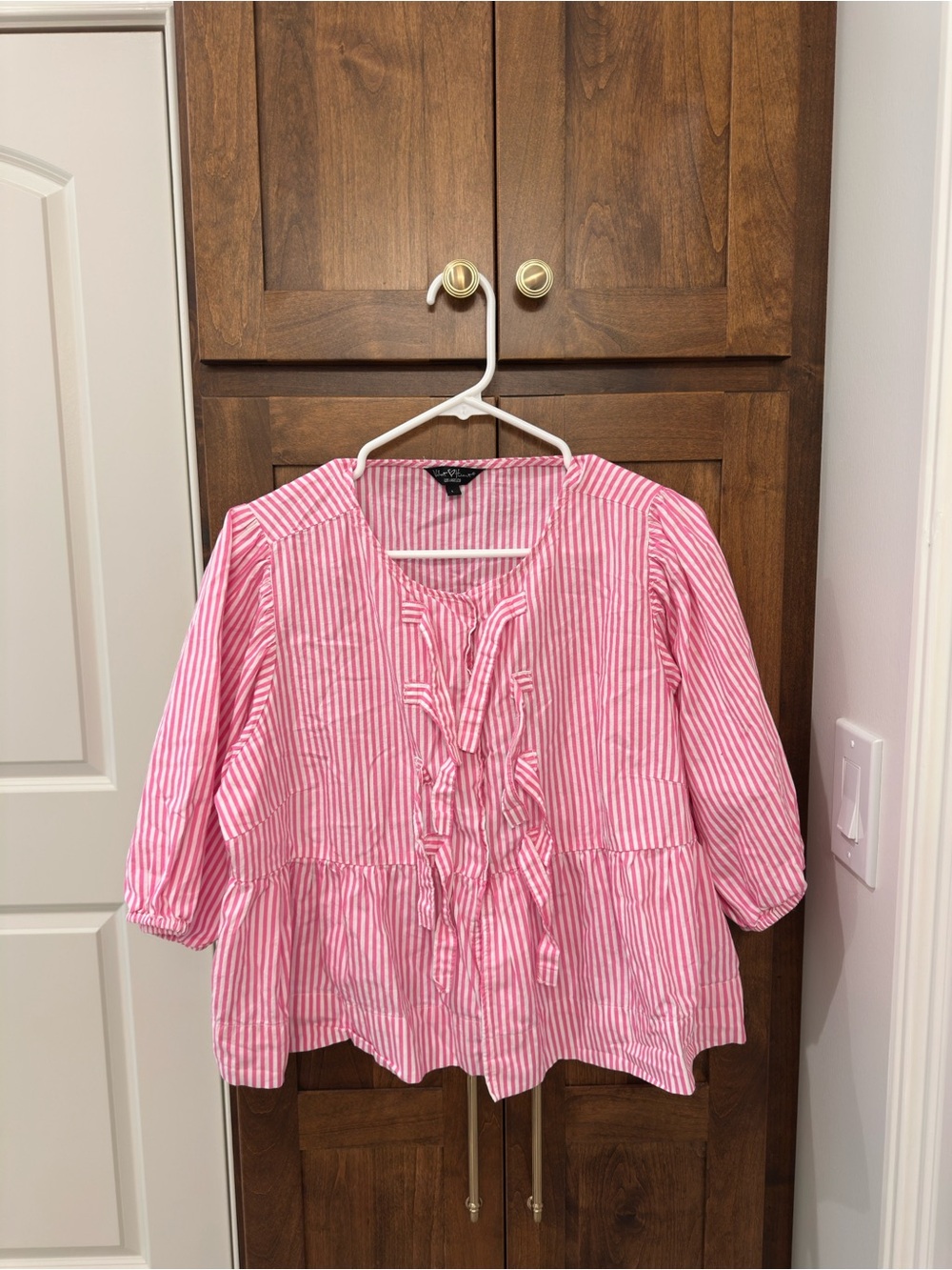 Pink Striped Ruffle Peplum Top